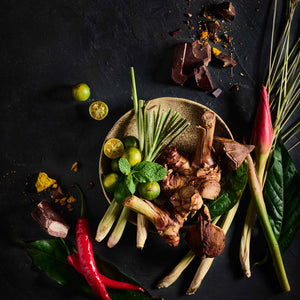 Chocolate Concierge using fresh ingredients, ginger torch flower, calamansi, lemon grass, mint, chili